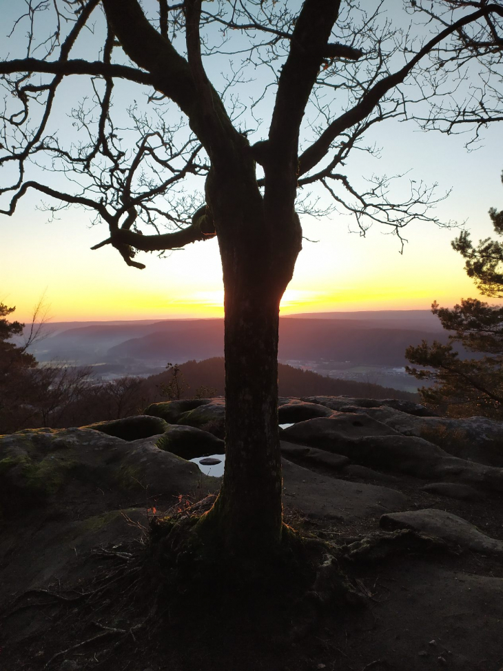 Coucher de soleil hivernal  sur la Tête des cuveaux.  - Éloyes