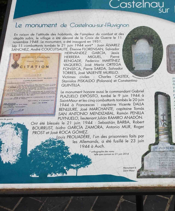 Le monument commémoratif - Castelnau-sur-l'Auvignon