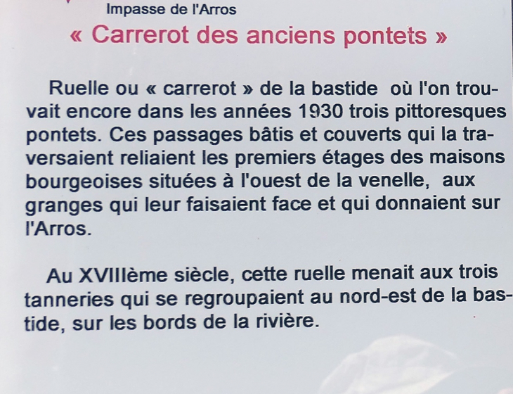 Impasse de l'Arros : carrerot des anciens pontets - Plaisance