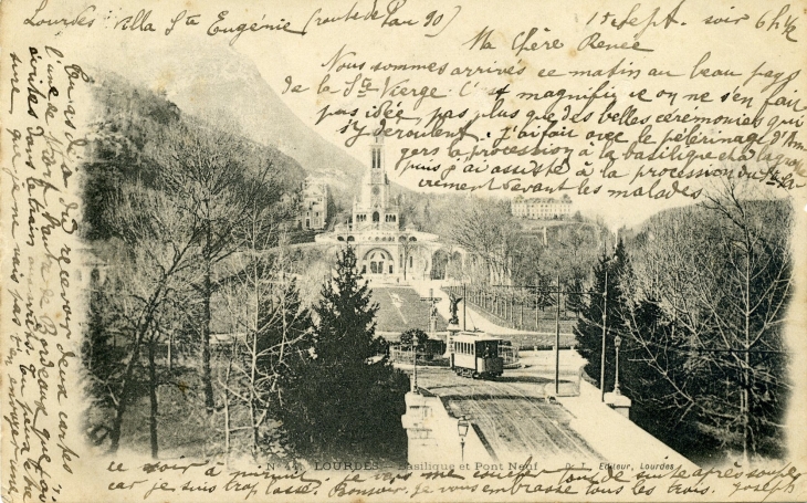 Basilique et Pont Neuf (carte postale de 1903) - Lourdes