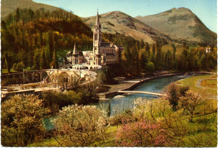 La Basilique,le Gave et les nouveaux Ponts inaugurés le 25 mars 1966 (carte postale de 1970) - Lourdes