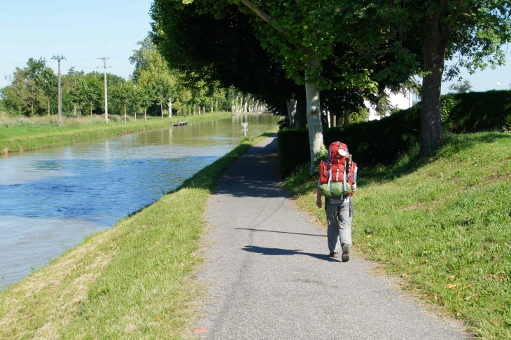 En route pour Saint Jacques de Compostelle le long du canal . - Montech