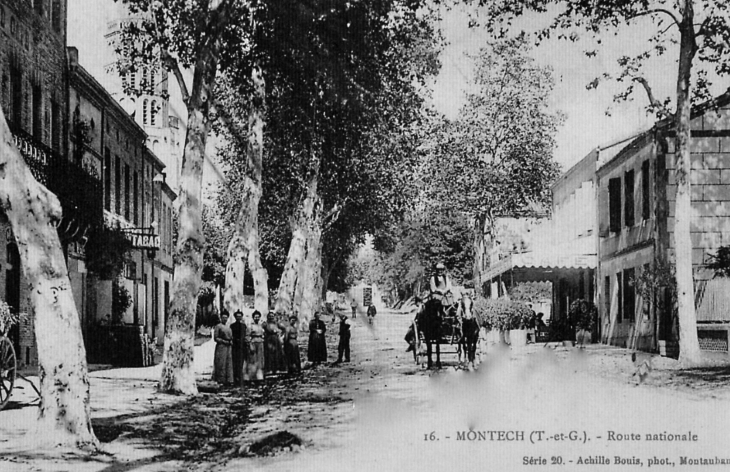 Route nationale, début Xxe siècle (carte postale ancienne). - Montech