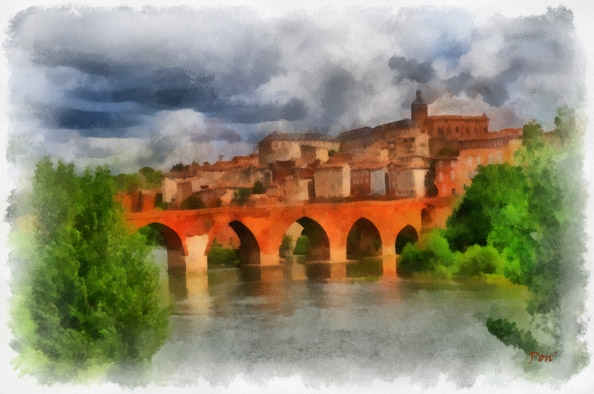 Albi, vue de l'artiste un soir de printemps au bord du Tarn. Création de Christian Pondeville - créArtiss