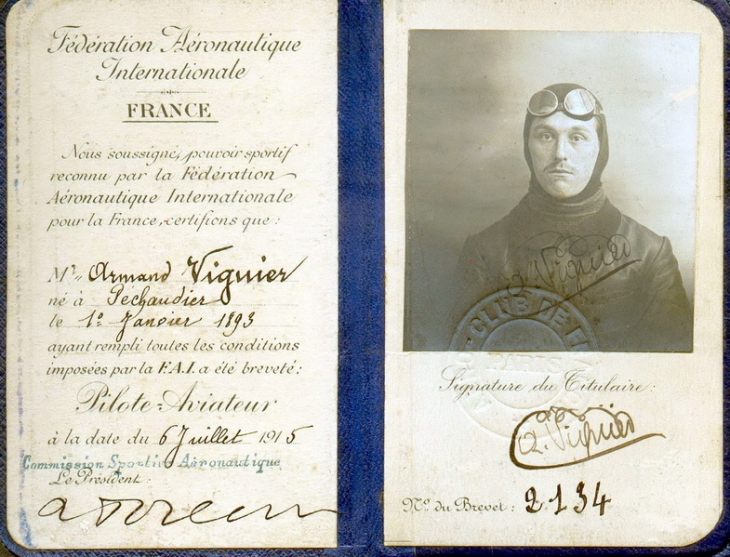 Brevet de pilote aviateur d'Armand VIGUIER - Péchaudier