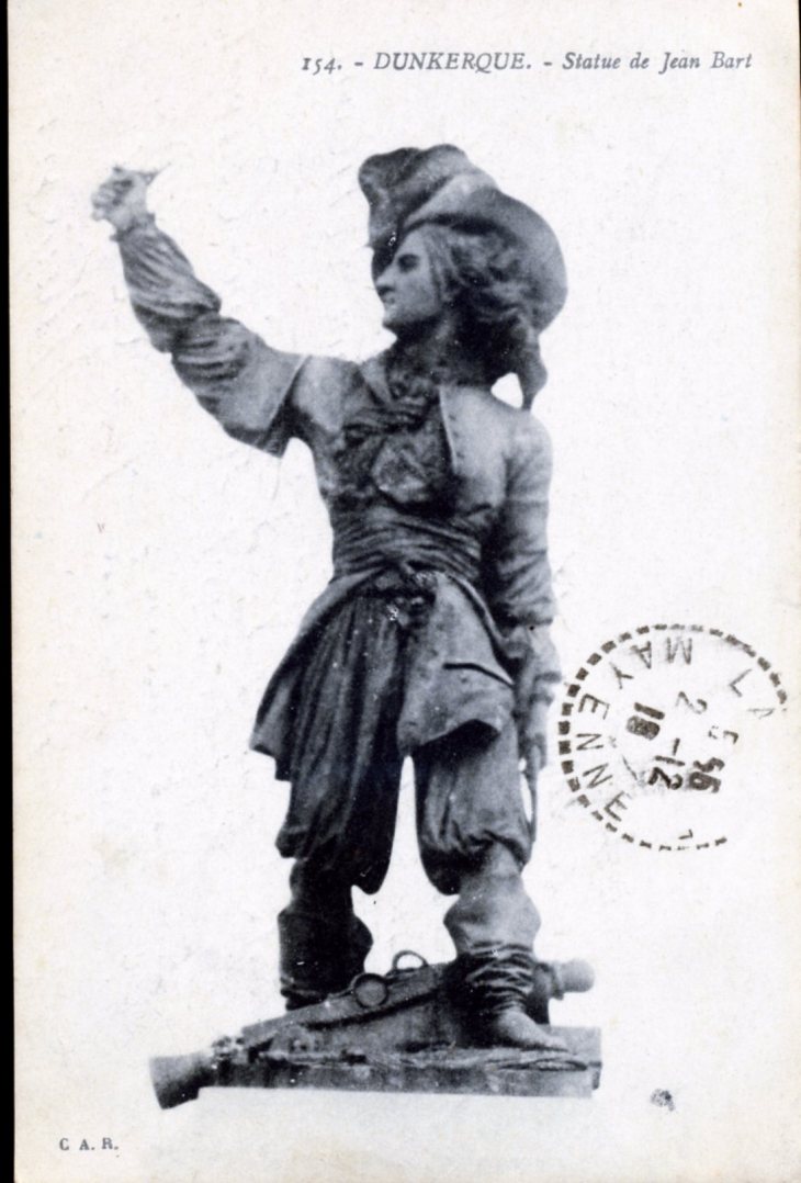 Statue de Jean Bart, vers 1918 (carte postale ancienne). - Dunkerque