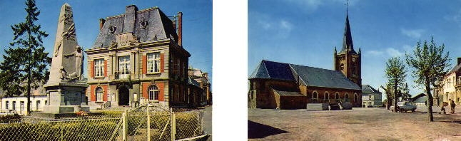 La place, l'église, la mairie - Saint-Souplet