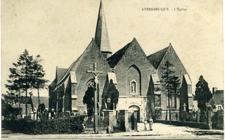 L'église (carte postale de 1910) - Steenbecque