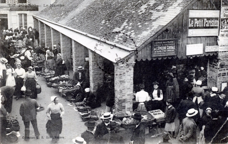 Le Marché, vers 1906 (carte postale ancienne). - Pornic