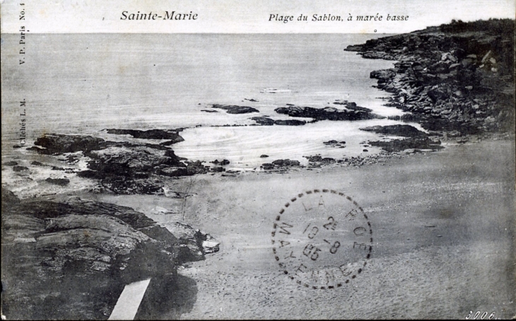 Plage du Sablon, à marée basse, vers 1905 (carte postale ancienne). - Pornic