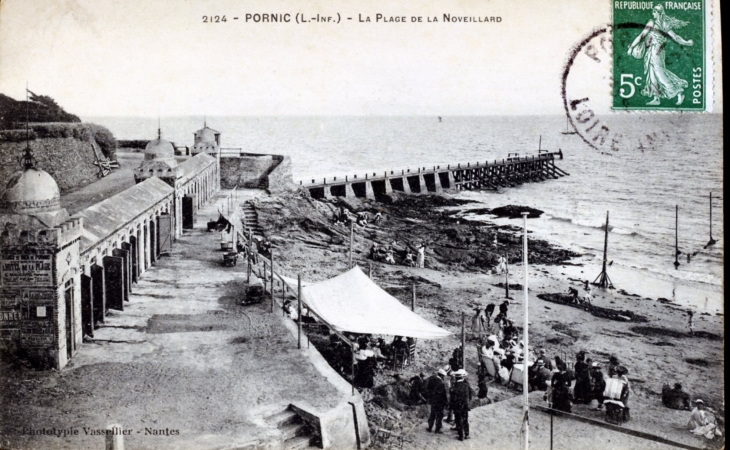 La Plage de la Noveillard, vers 1908 (carte postale ancienne). - Pornic
