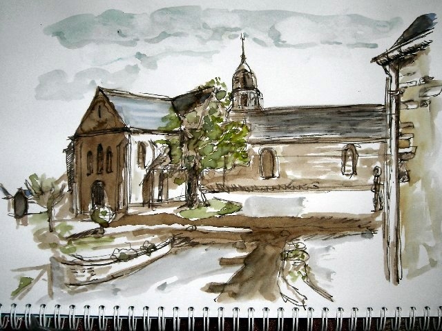 Aquarelle de l'église - La Croixille