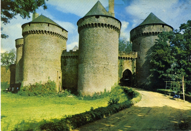 Le château, magnifique construction du XI°, corps de logis flanqué de huit grosses tours reliées par un chemin de ronde. (carte postale de 1970) - Lassay-les-Châteaux