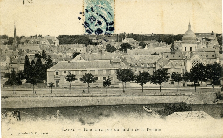 Panorama pris du jardin de la Perrine (carte postale de 1908) - Laval