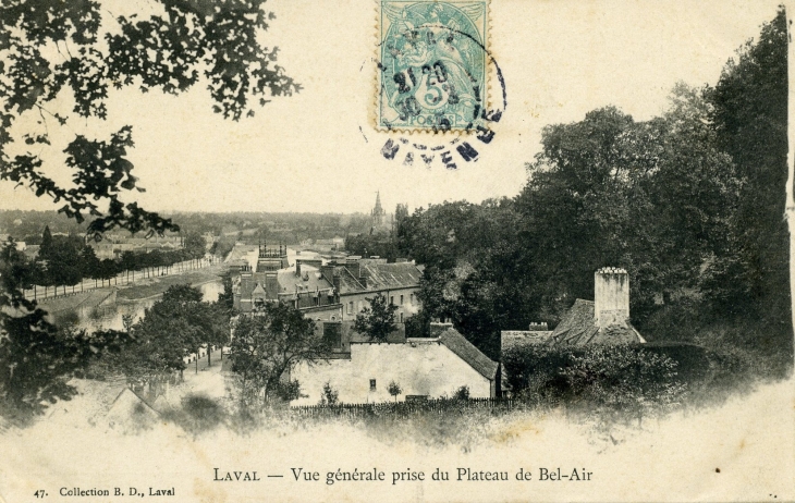 Vue générale prise du Plateau de Bel-Air (carte postale de 1905) - Laval