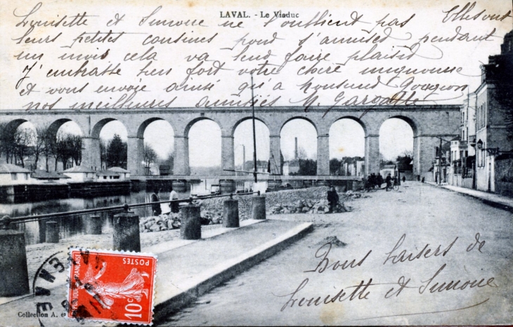 Le Viaduc, vers 1912 (carte postale ancienne). - Laval