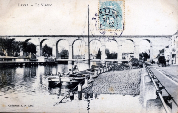 Le Viaduc, vers 1905 (carte postale ancienne). - Laval