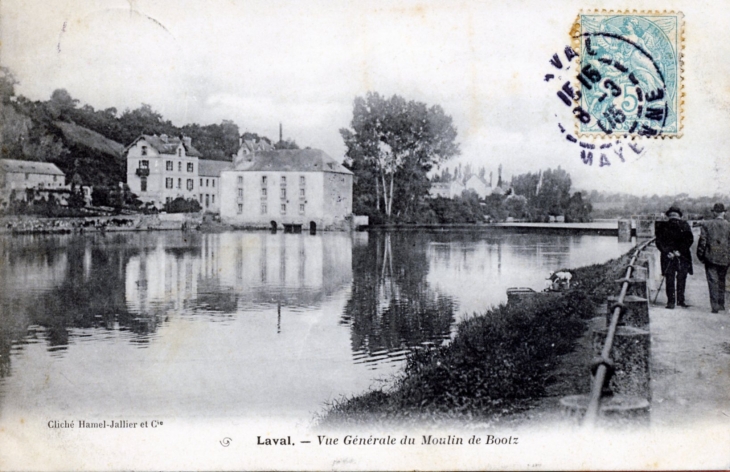 Vue générale du Moulin de Bootz, vers 1905 (carte postale ancienne). - Laval