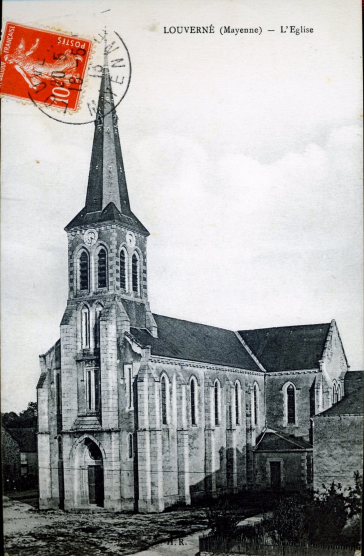 L'église, vers 1913 (carte postale ancienne). - Louverné