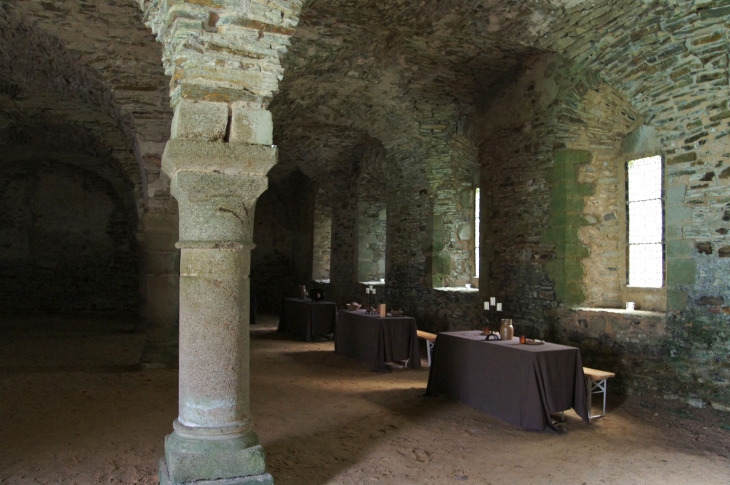 Réfectoire des Convers avec ses belles voûtes en schiste reposant reposant sur des colonnes de granit. Abbaye de Clermont. - Olivet