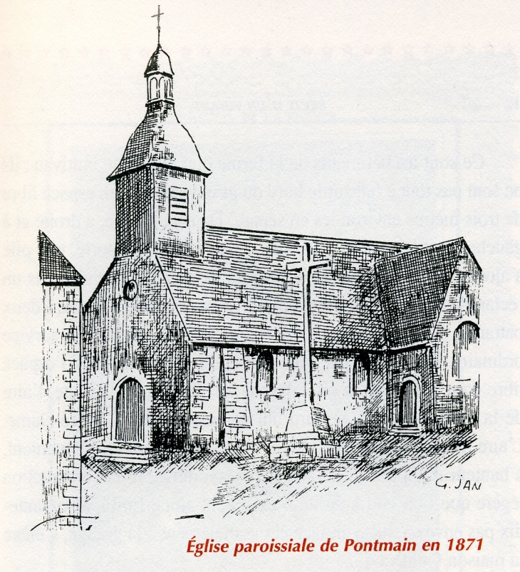 Croquis de l'église paroissiale en 1871. - Pontmain