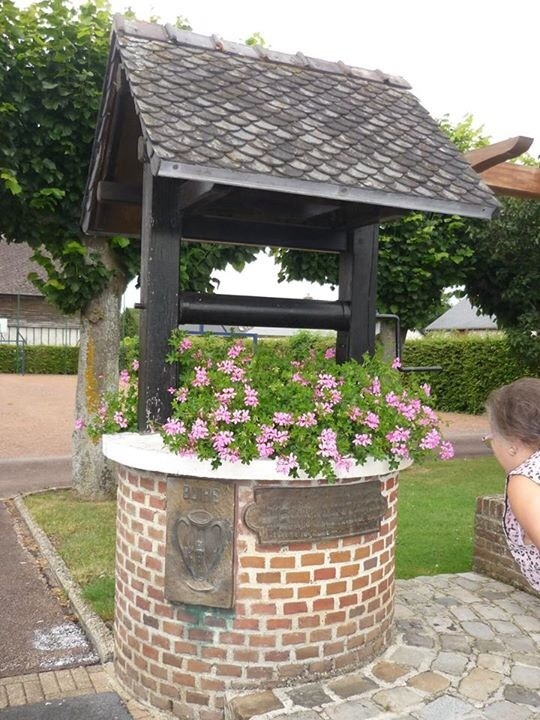 Le joli puits fleuri, place de la Mairie à Buire...