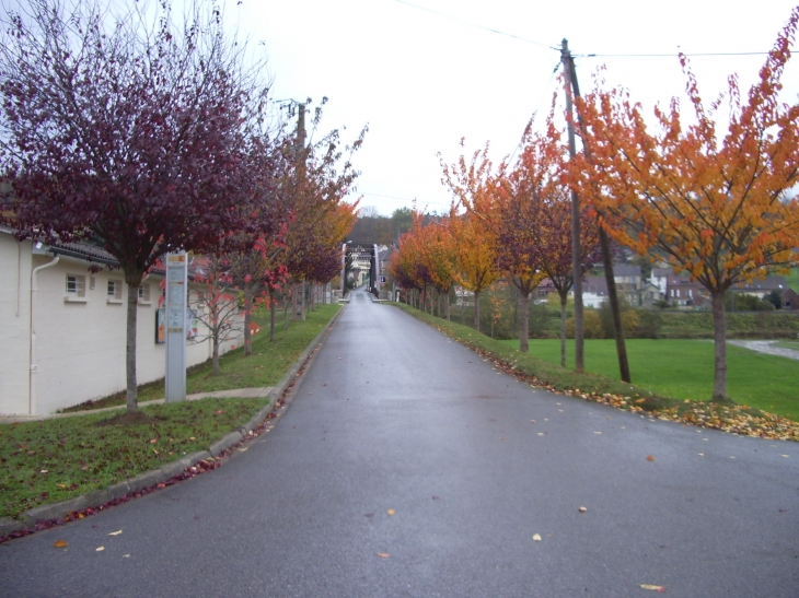 Rue vers le pont, depuis l'ile Jean Lenoble - Janville