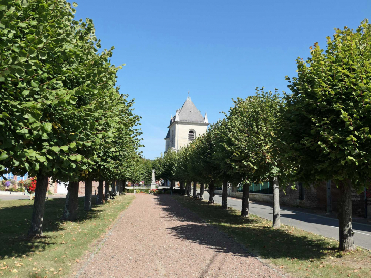 L'allée vers le monument aux morts et l'église - Salency