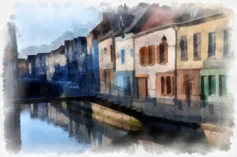 Le village du canal comme une peinture bretonne de Pont-Aven. - Amiens