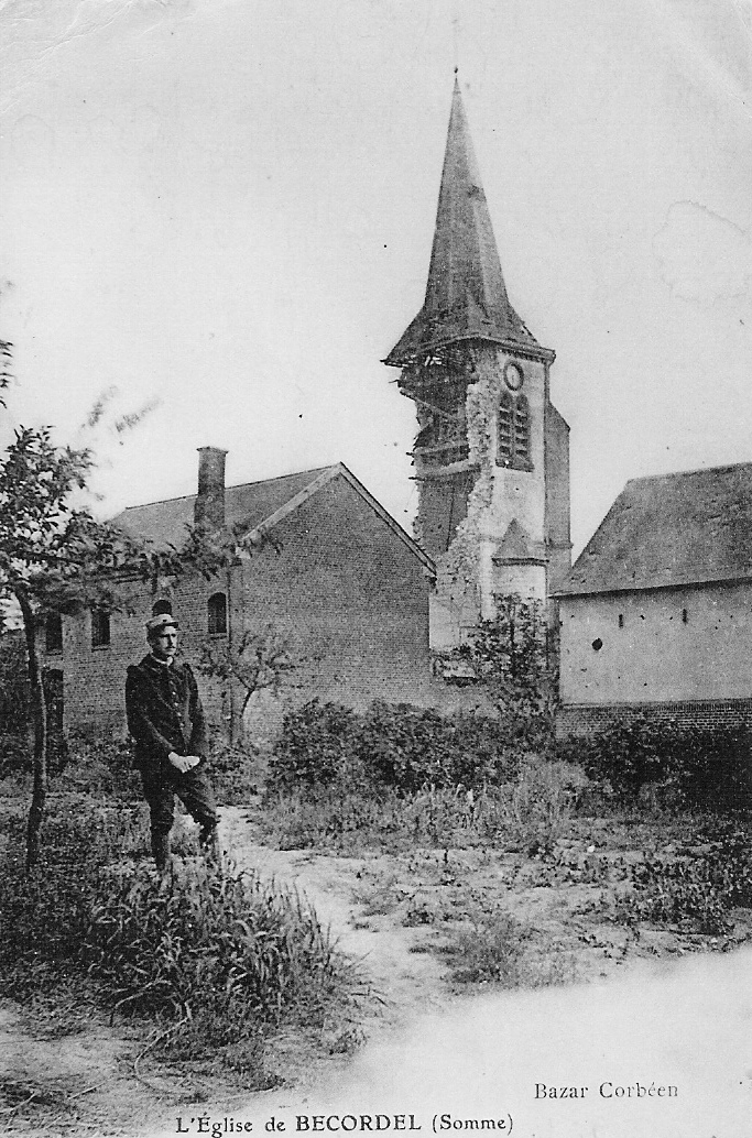 L'église, vers 1916 (carte postale ancienne). - Bécordel-Bécourt