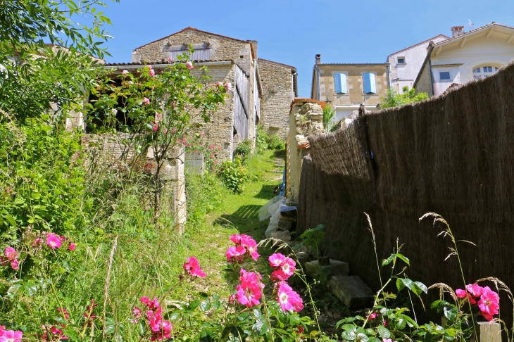 Au nord, le quartier de la Garenne est remarquable pour ses fermes à double accès qui s'étirent le long du bief Minet. - Arçais