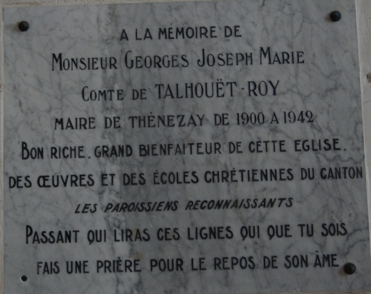 Commemoration dans l'église  - Thénezay