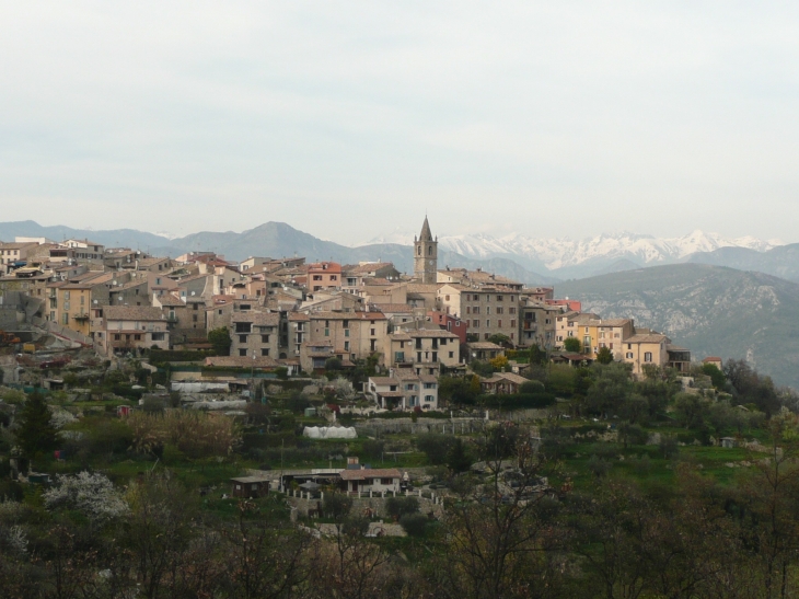 Vue d'ensemble avec en arriere plan les Alpes enneigees - Le Broc