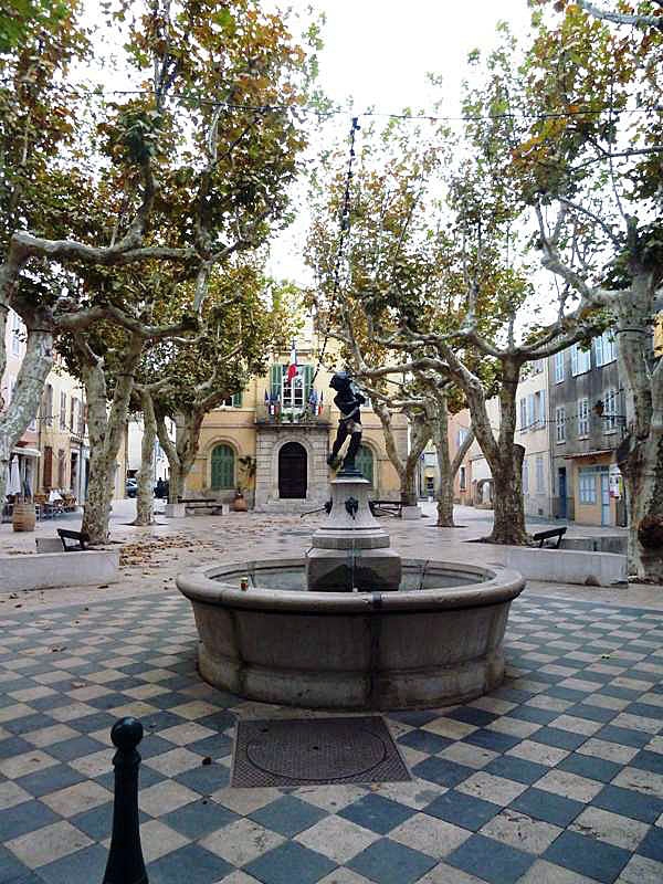 Place de la Libération : fontaine et mairie - Collobrières