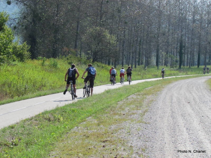 Viarhôna piste vélos rollers qui à terme devrait relier le lac Léman à la Méditerranée... aux Sables - Brégnier-Cordon