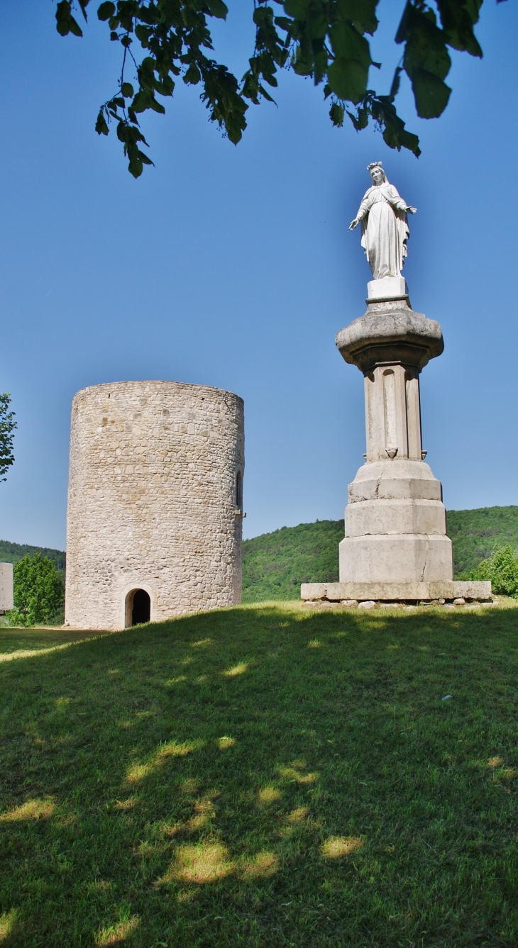 Tour-rénovée -du-château-de-st-martin-du-fresne et Statue de la Vierge  - Saint-Martin-du-Frêne