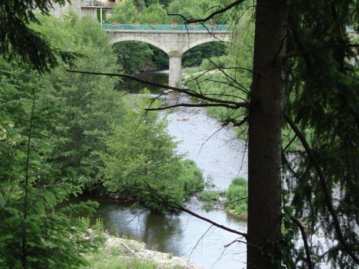 Saint-Martin-de-Valamas (07310) l'Eysse (à gauche) affluent dans l'Eyrieux (avec pont)