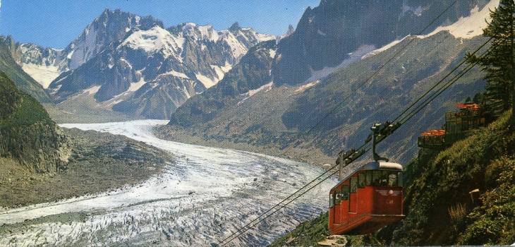 Le nouveau téléphérique de la Mer de Glace et les Grandes Jorasses (carte postale de 1970) - Chamonix-Mont-Blanc