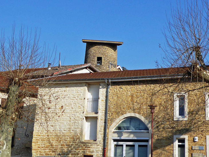 Vue sur le pigeonnier derrière les maisons - Saint-Alban-de-Roche