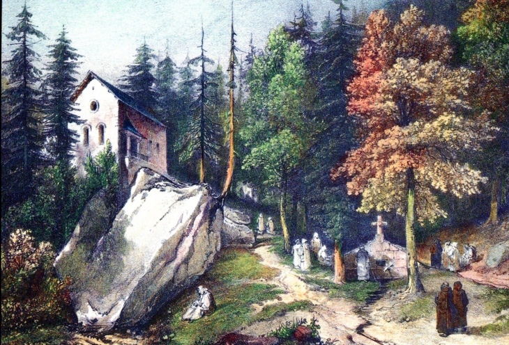 Monastère de la grande Chartreuse - Vue de la Chapelle Saint Bruno, de la fontaine et de la forêt qui les avoisinent (carte postale). - Saint-Pierre-de-Chartreuse