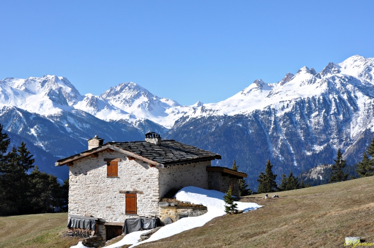 Pierre Brune - L'Orgère - En arriere plan le Massif du Thabor - Modane