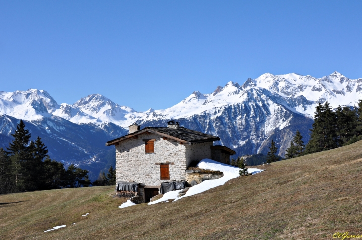 Pierre Brune - L'Orgère - En arriere plan le Massif du Thabor - Modane