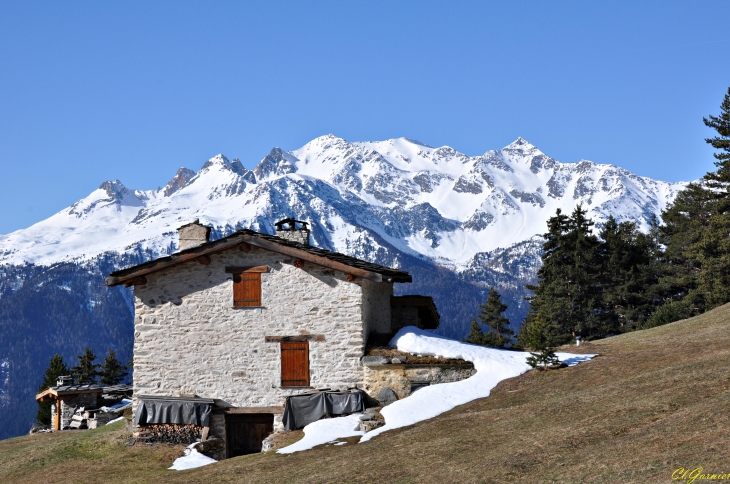 Pierre Brune - L'Orgère - En arriere plan le Massif du Thabor - Modane