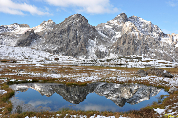 Reflet du Grand Galibier au lac des Cerces - Premières neiges hiver 2019/2020 - Valloire